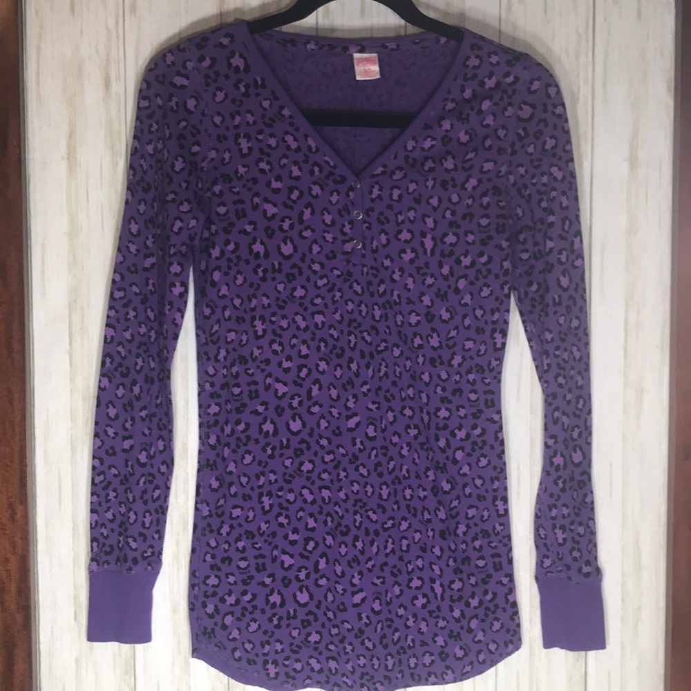 PInk purple animal print waffle weave pajama top